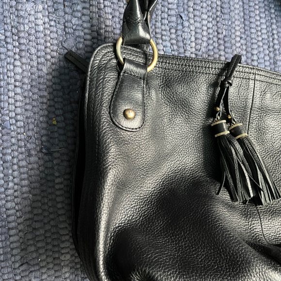 Talbots Black Leather Hobo Shoulder Bag w/ Tassels. - Picture 3 of 11